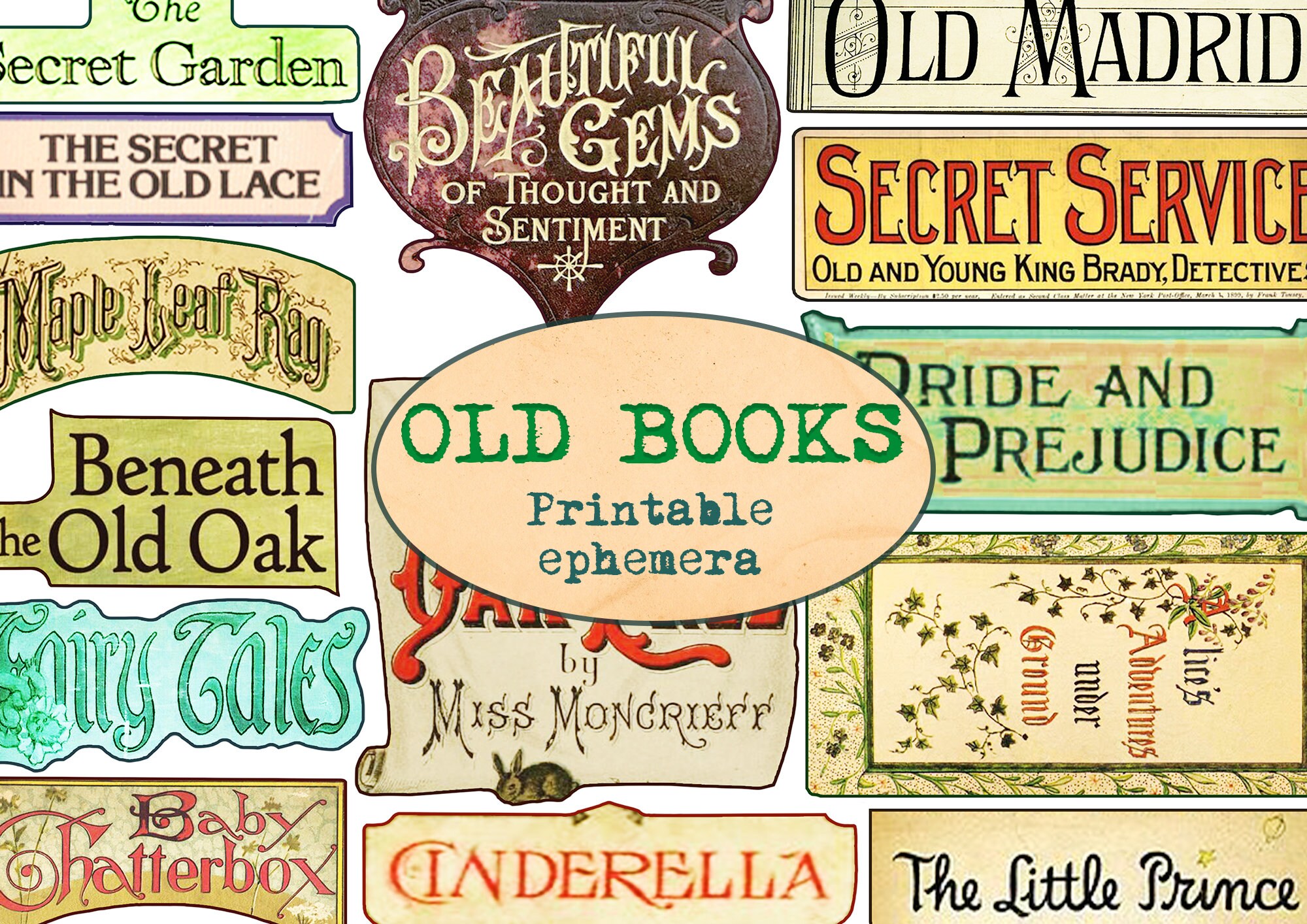 Vintage Ephemera Old BOOK TITLES / Printable Journaling Cut Etsy