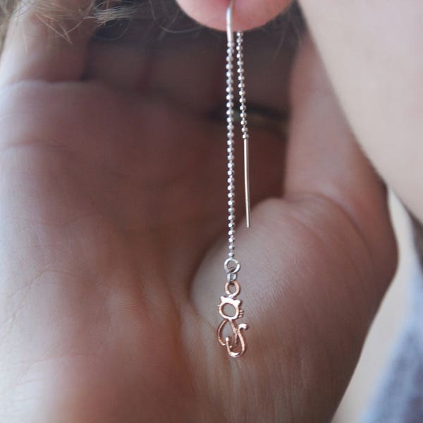 Kitten threader earrings in Rose gold