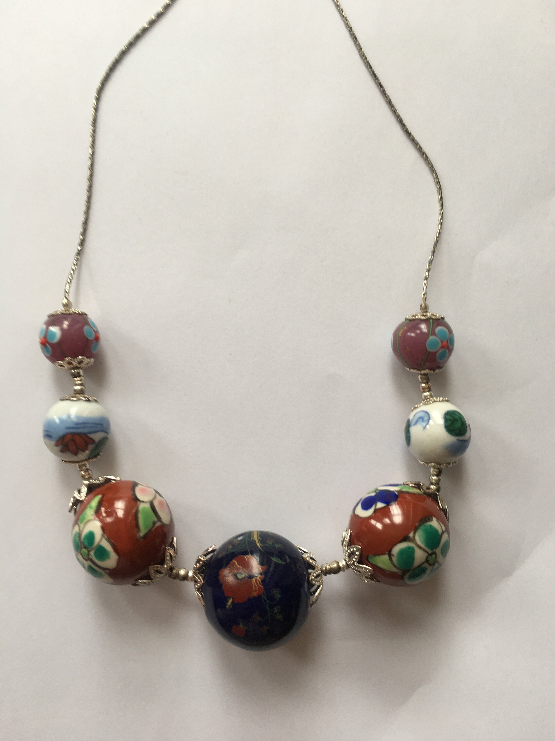 Vintage Hand Painted Glass Bead Necklace SKU738 Etsy.de