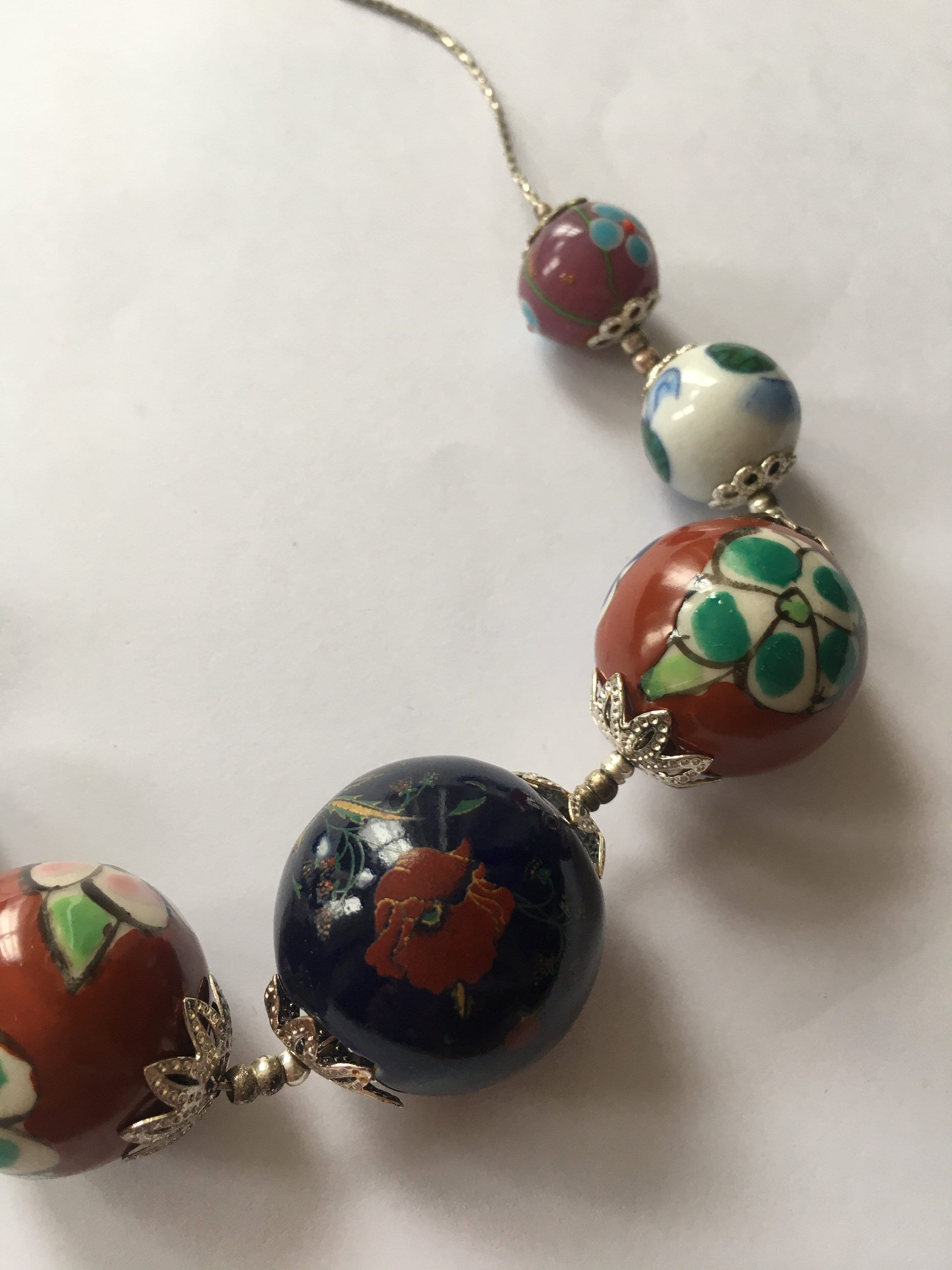 Vintage Hand Painted Glass Bead Necklace SKU738 Etsy.de