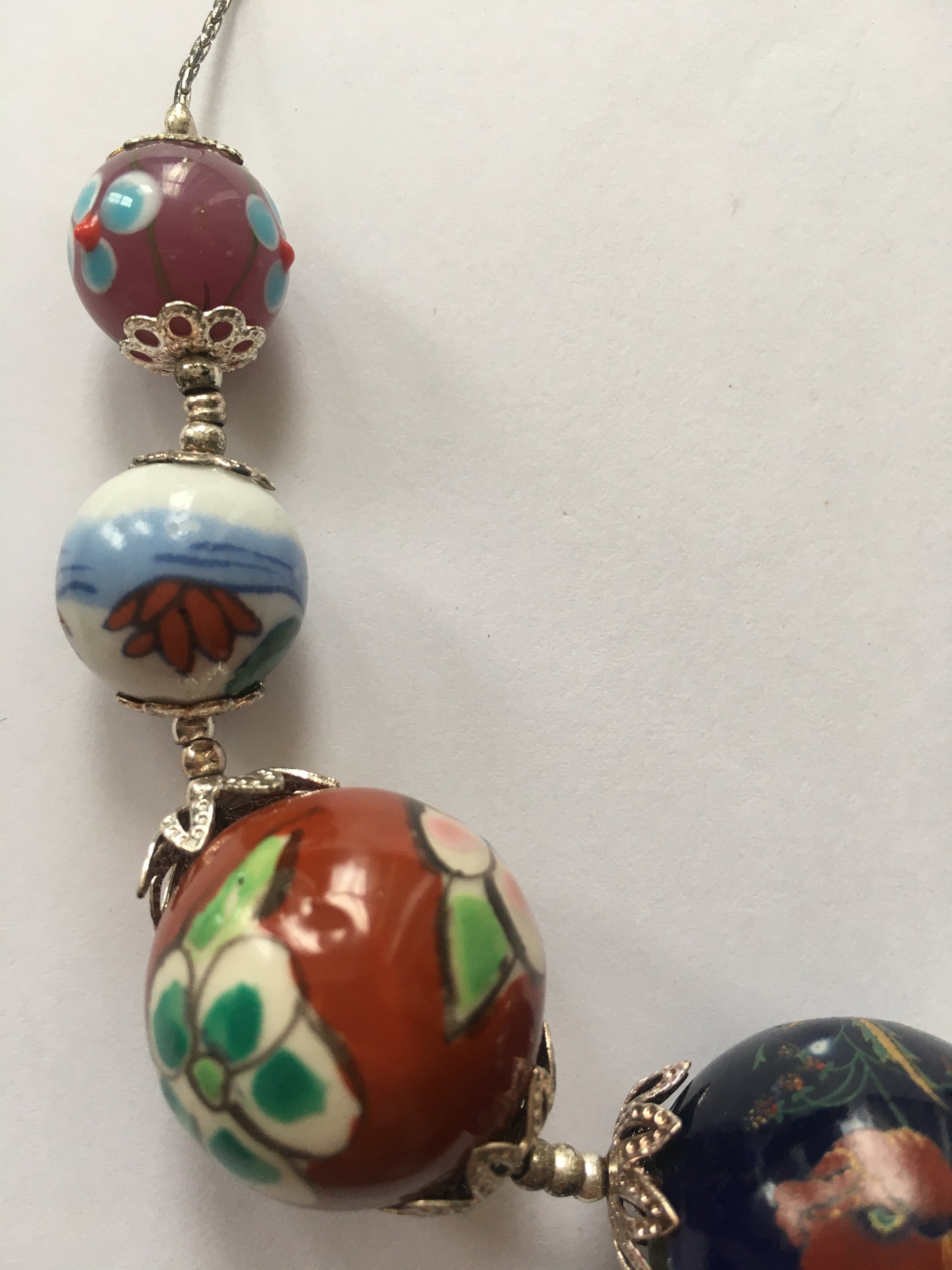 Vintage Hand Painted Glass Bead Necklace SKU738 Etsy.de