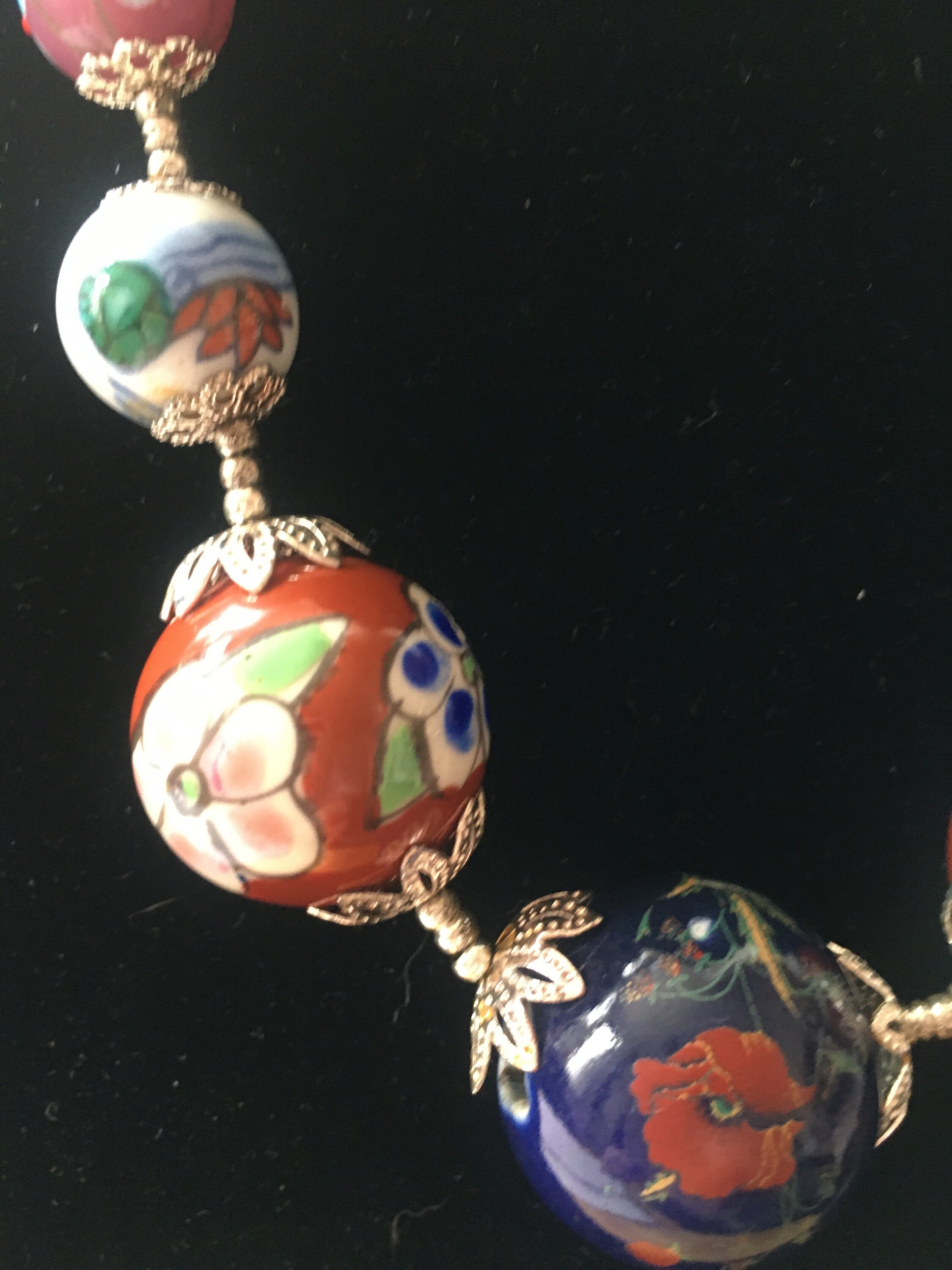 Vintage Hand Painted Glass Bead Necklace SKU738 Etsy.de