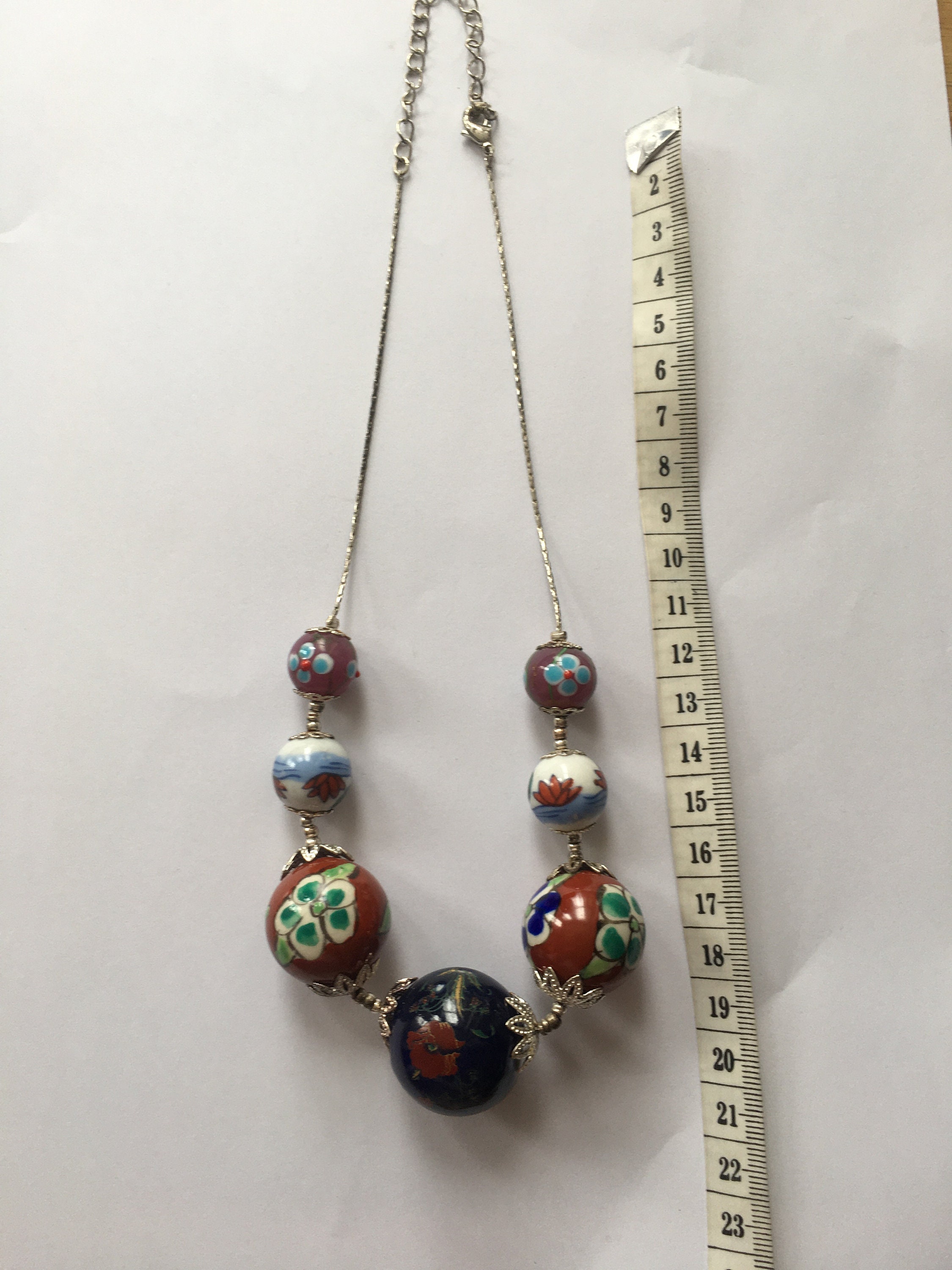 Vintage Hand Painted Glass Bead Necklace SKU738 Etsy.de