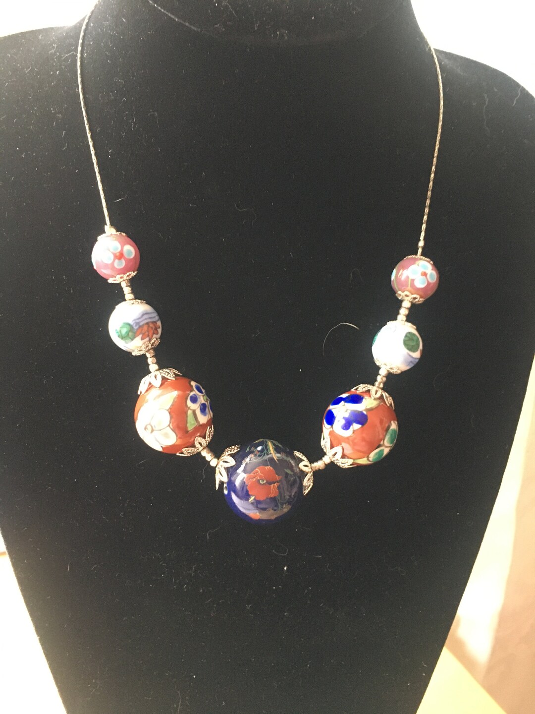 Vintage Hand Painted Glass Bead Necklace SKU738 Etsy.de