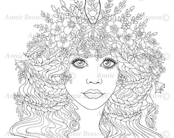 Coloring Page, Printable Download, Fantasy, Coloring Page, Line Art, Butterfly Fairy by Annie Brown (Hand-Drawn Illustration)