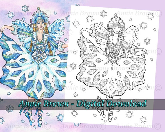 winter fairies coloring page fantasy art printable download line art  coloring fairy ballerinaannie brown