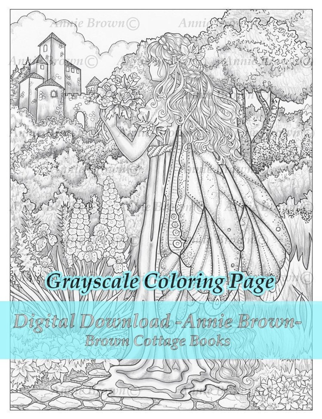 Grayscale Coloring Page Fairies Fantasy Art Flowers - Etsy
