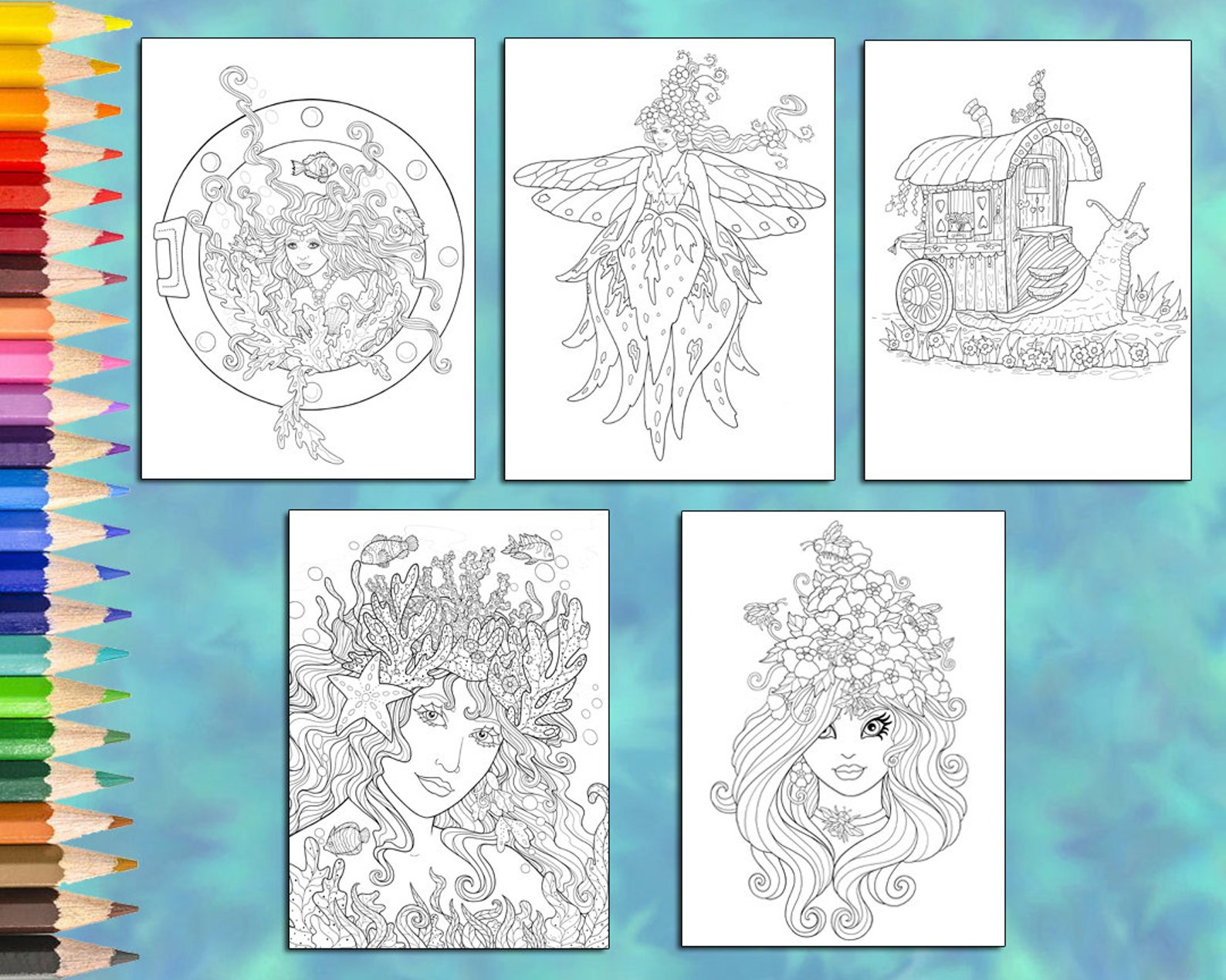 PDF Digital Download Coloring Book Fairies Mermaids | Etsy