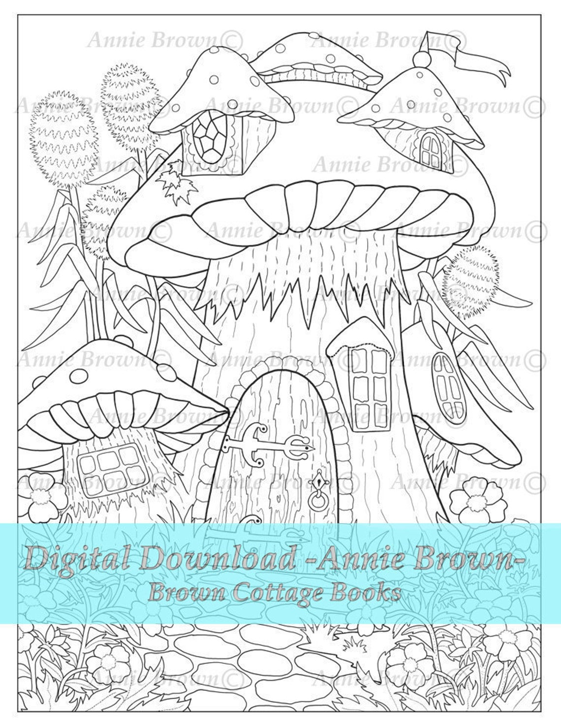 Fairy Mushroom Home Adult Coloring Pages Coloring Page Line - Etsy