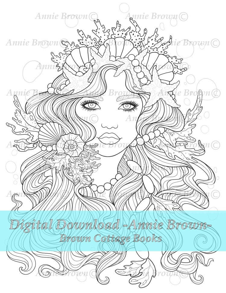 Sea Dragon Mermaid by Annie Brown line art Mermaid coloring page ...