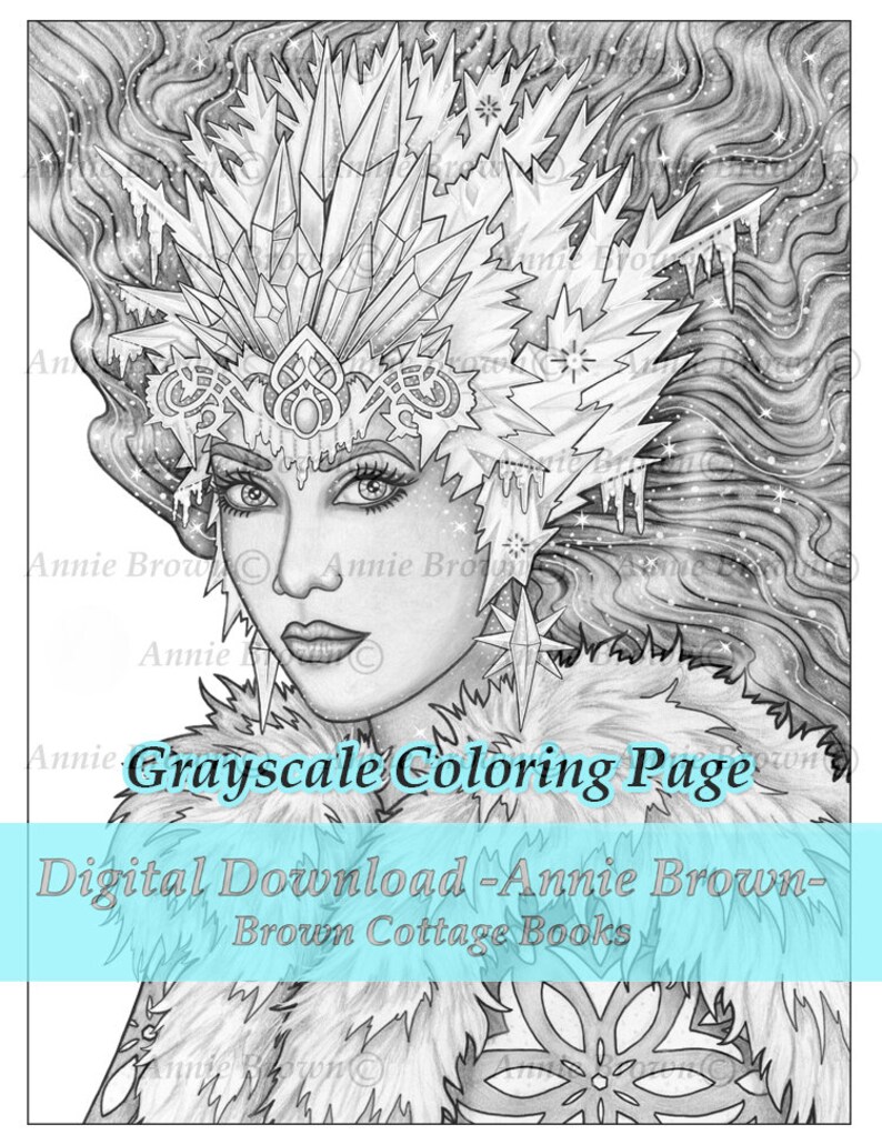 Grayscale Coloring Page Fantasy Women Fantasy Art Printable - Etsy