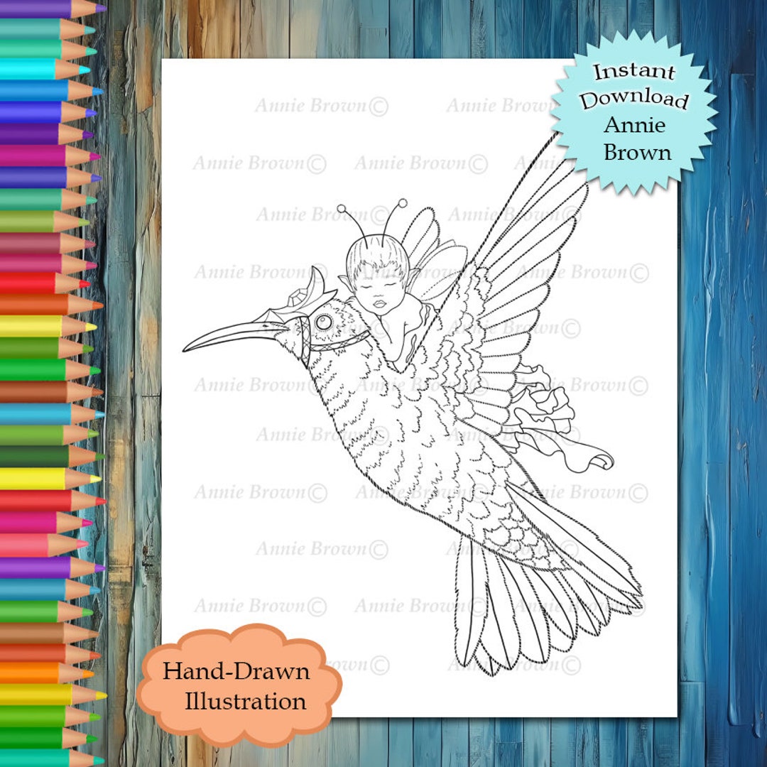Fairy Coloring Page Line Art Fantasy Printable Download Fairies - Pixie ...