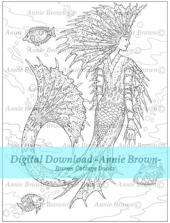 Sea Dragon Mermaid by Annie Brown line art Mermaid coloring page ...