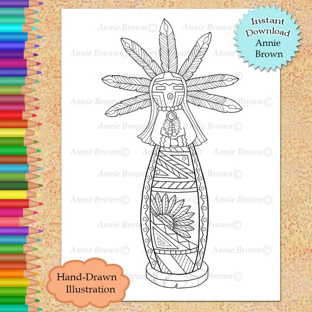 Kachina Doll Southwest Coloring Page Instant Download Printable File Line Art JPEG by Annie ...