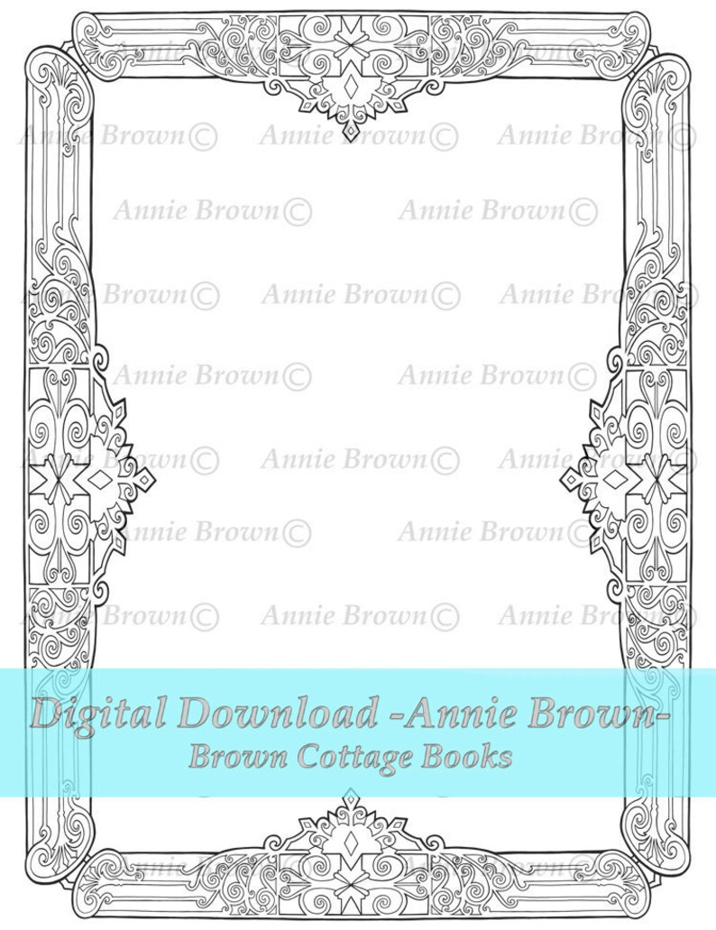 Border Adult Coloring Page Fantasy Printable Download Line Art Ice Border Stationary by Annie ...