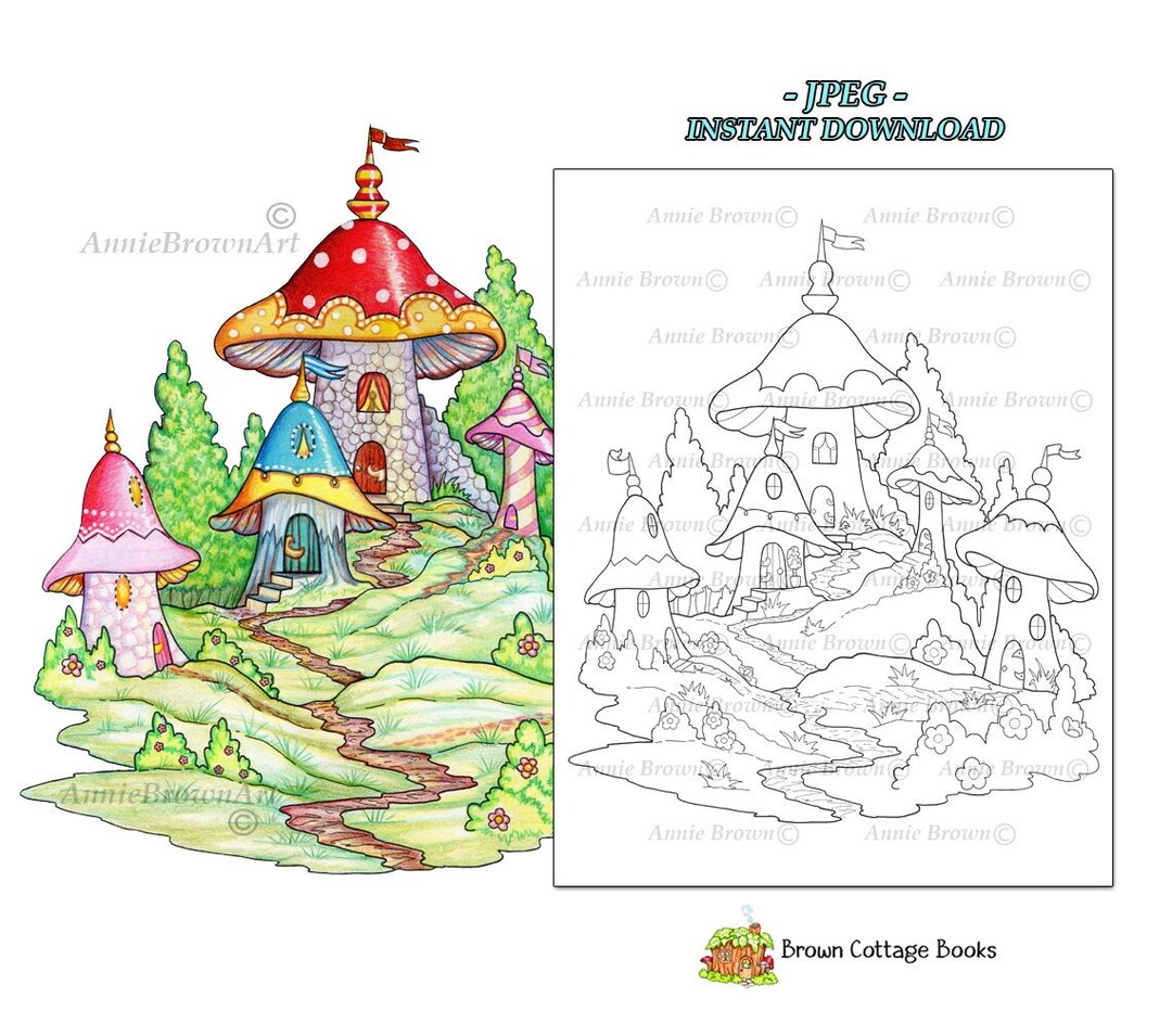 Fairy Homes, Coloring Page, Printable Download, Fantasy, Line Art ...