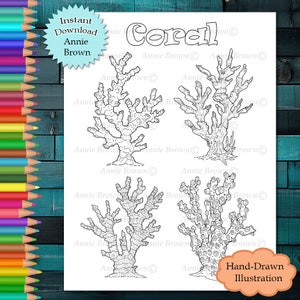 Types of Coral Coloring Page Instant Download Printable File Line Art