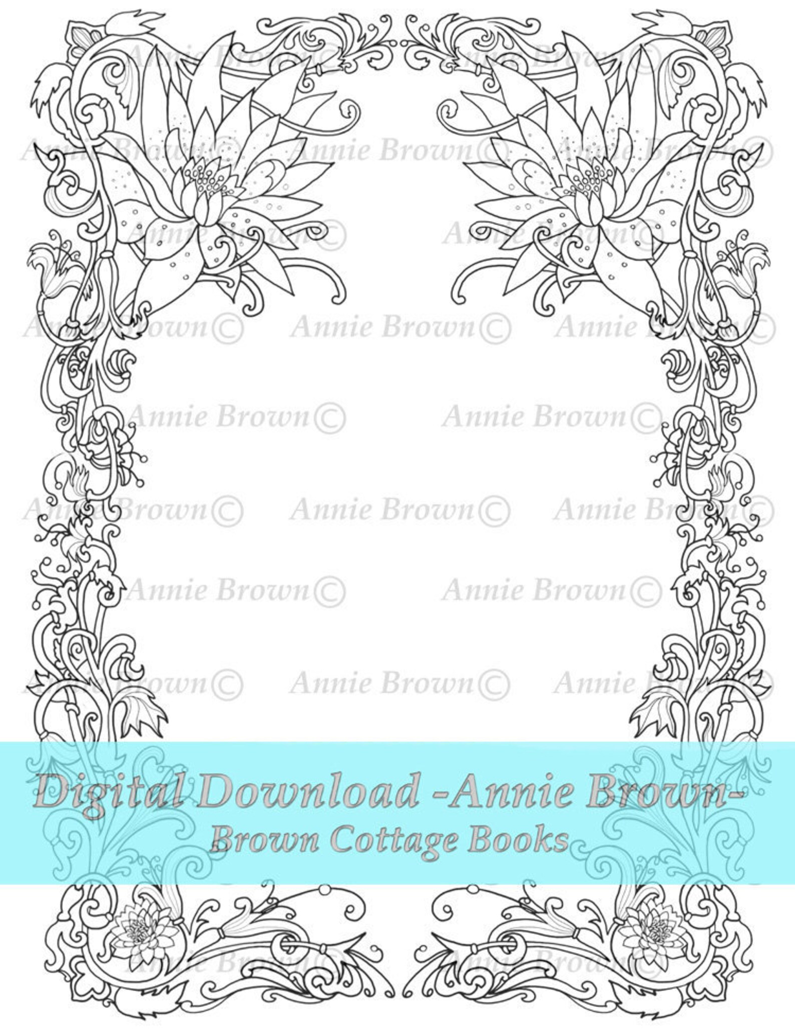 Flower Vine Borders Adult Coloring Page Fantasy Printable - Etsy