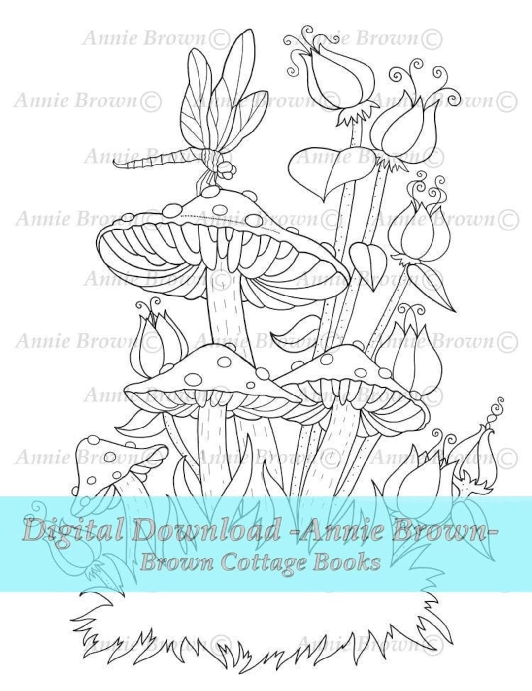 Coloring Pages Fairyland Mushrooms Dragonfly Printable Download Fantasy ...