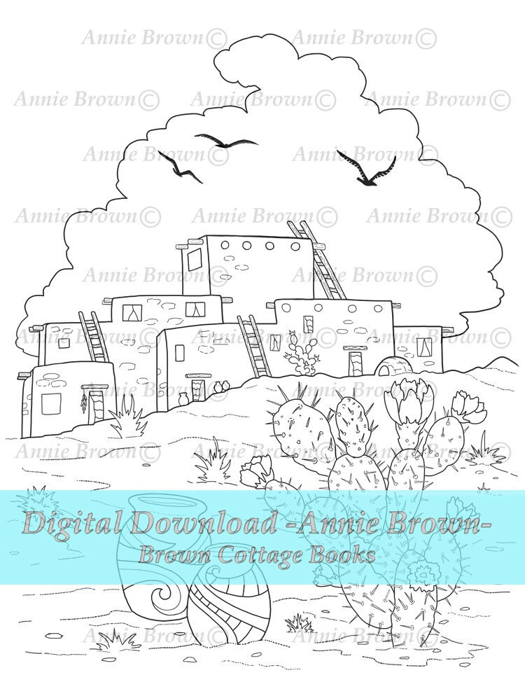 Pueblo Coloring Page Desert Scene Printable Download - Etsy