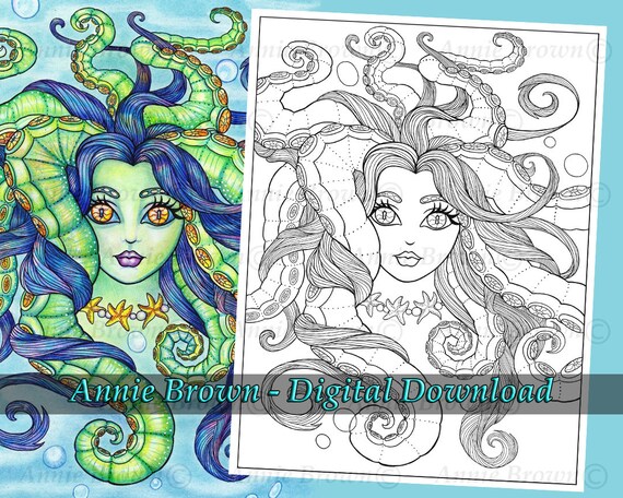 Download Mermaid Coloring Page Line Art Instant Download Printable Etsy