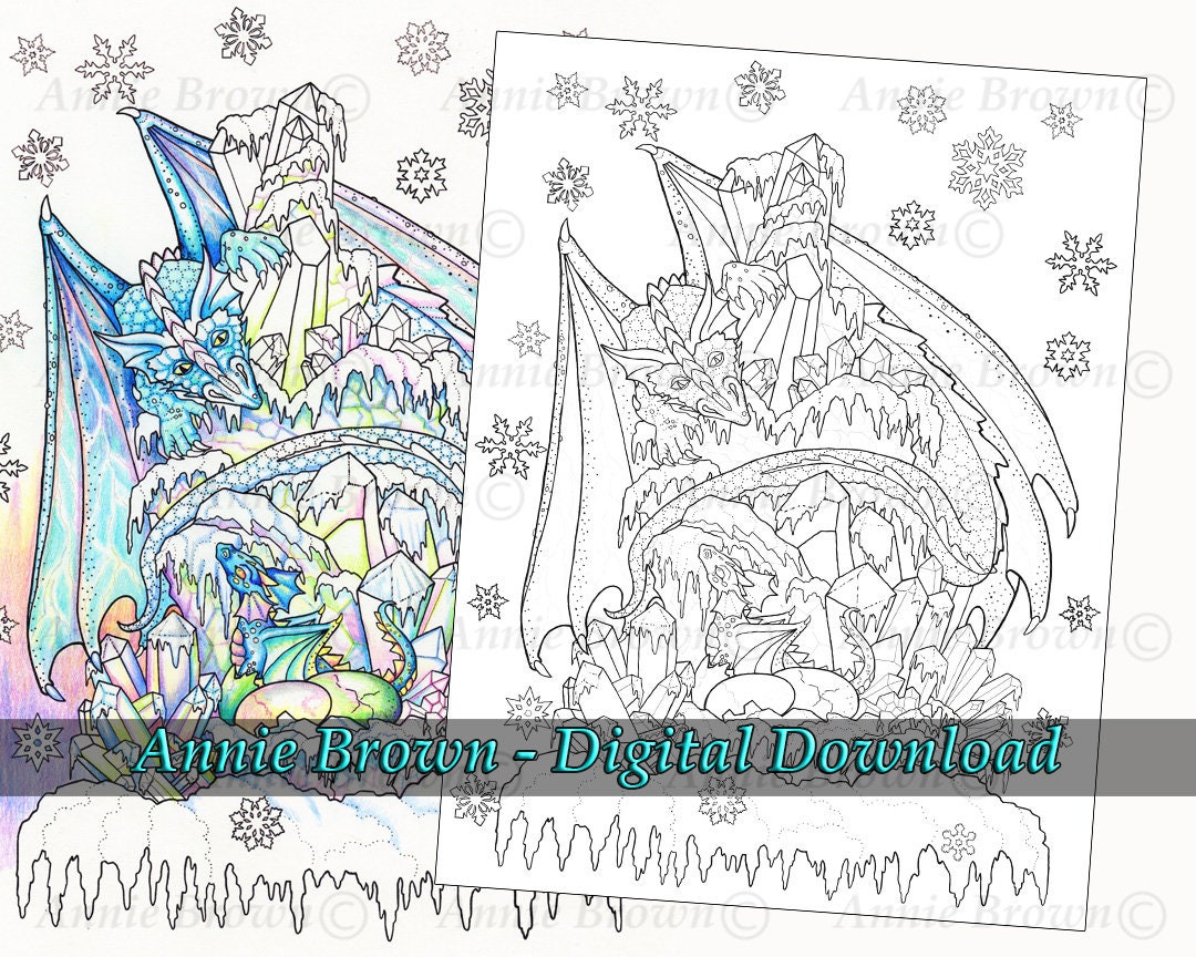 Ice Dragon Download Page Adult Coloring Page Fantasy Printable | Etsy