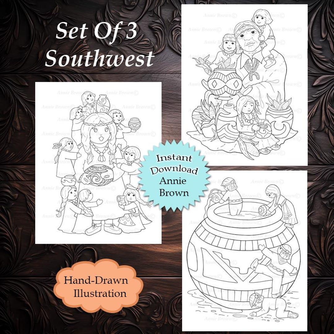 3 SET Southwest Coloring Pages Instant Download Printable File Line Art ...