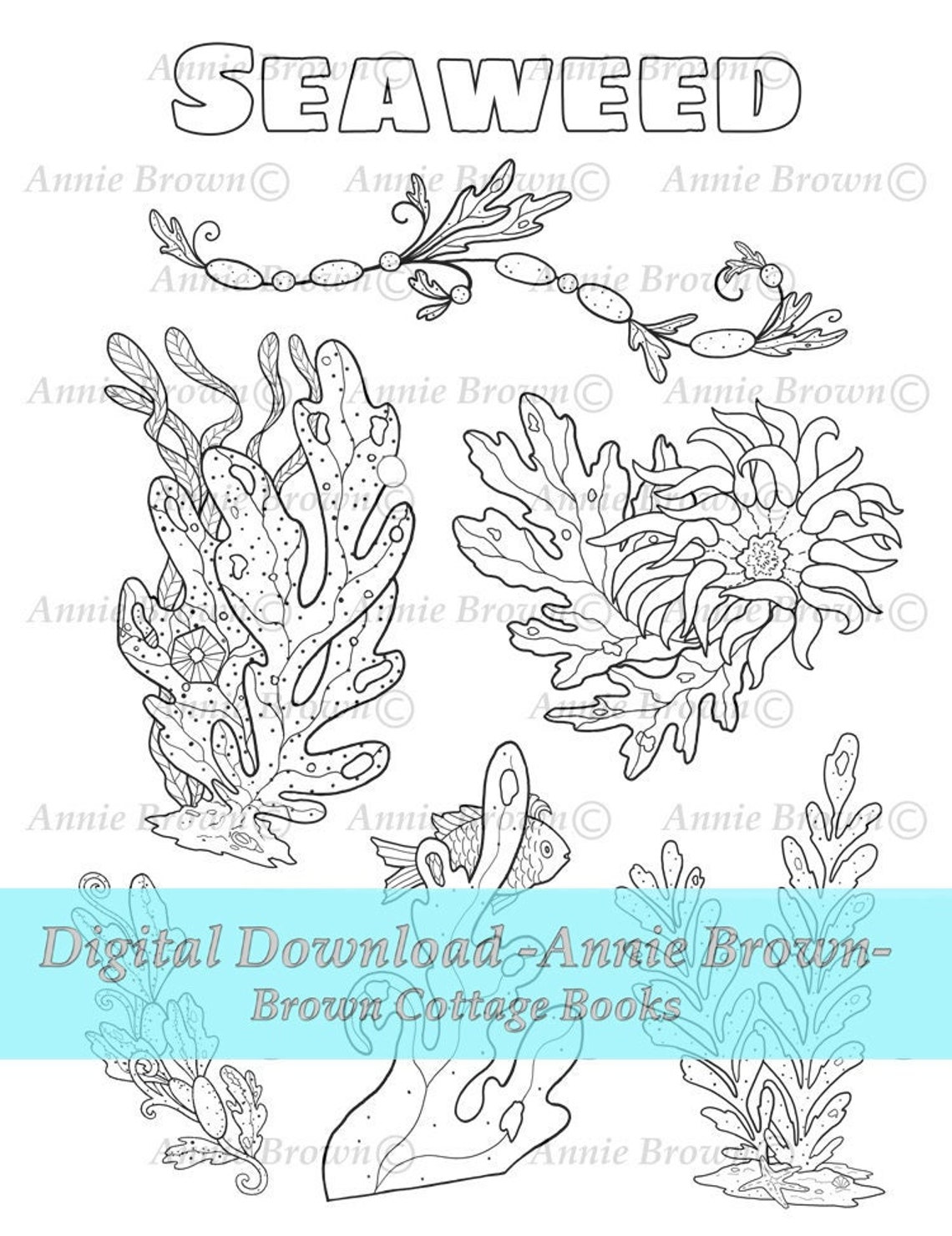 Coloring Page Ocean Plants Line Art Instant Download - Etsy