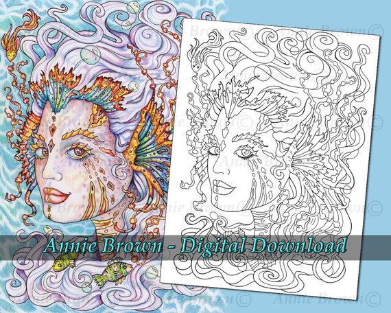 page de coloriage sirene pour adultes art etsy mariage