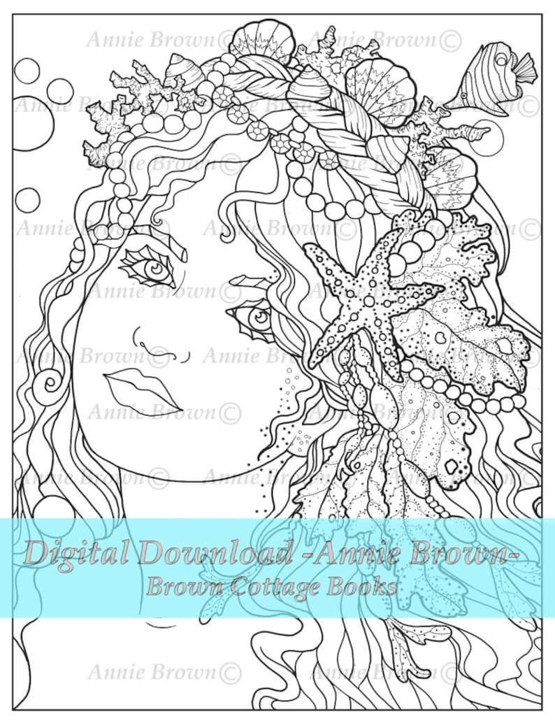 Mermaid Coloring Page Fantasy Art Printable Download Line - Etsy