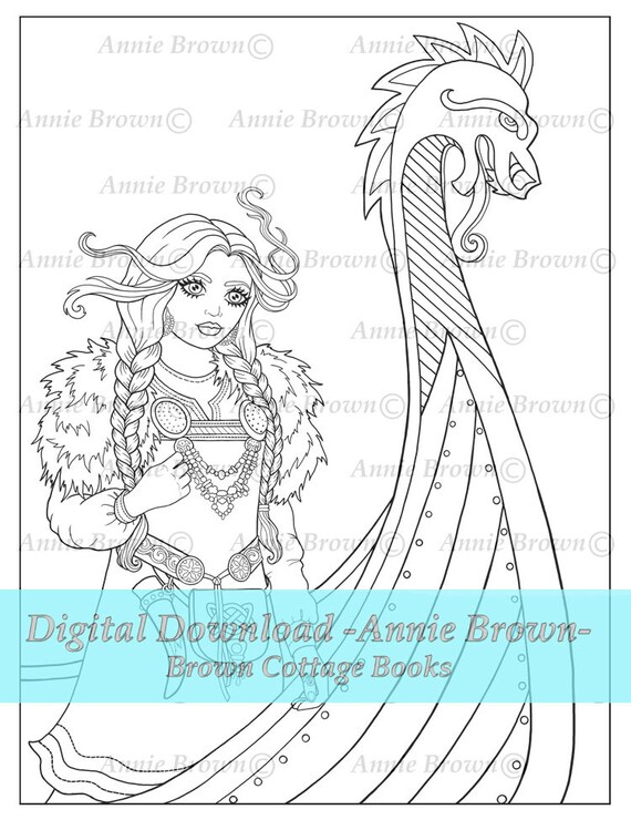 Download PDF File Adult Coloring Page Maiden Printable Download Fantasy | Etsy
