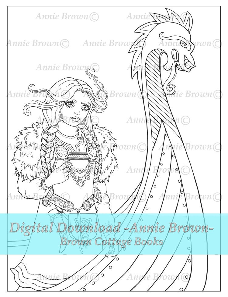 Download PDF File Adult Coloring Page Maiden Printable Download Fantasy | Etsy