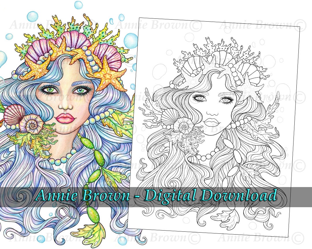 Download Mermaid Coloring Page Line Art Instant Download Printable Etsy