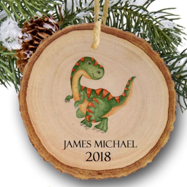 Personalized Dinosaur Ornament, Watercolor Dinosaur, Baby Ornament,Wood Slice Ornament, Wooden