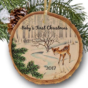 Baby's first Christmas ornament Baby Christmas Ornaments Baby Shower vintage deer new baby ornament gift keepsake