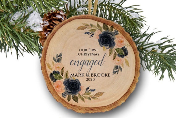 First Christmas Engaged Watercolor Flowers Personalized Engagement Christmas Tree Ornament Personalized Engaged Christmas Ornament