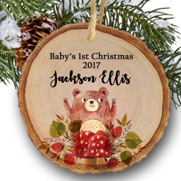 Baby's first Christmas ornament,Christmas ornament,Personalized Christmas ornament,Baby's first Christmas, baby bear woodland, baby boy gift