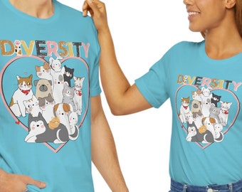 Vielfalt/Verschiedene Hunde Katzen & ein Häschen/Ich liebe alle Tiere - Unisex Jersey Kurzarm T-Shirt