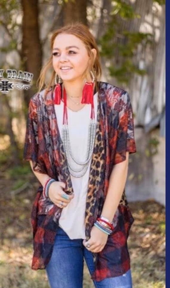 buffalo plaid leopard cardigan
