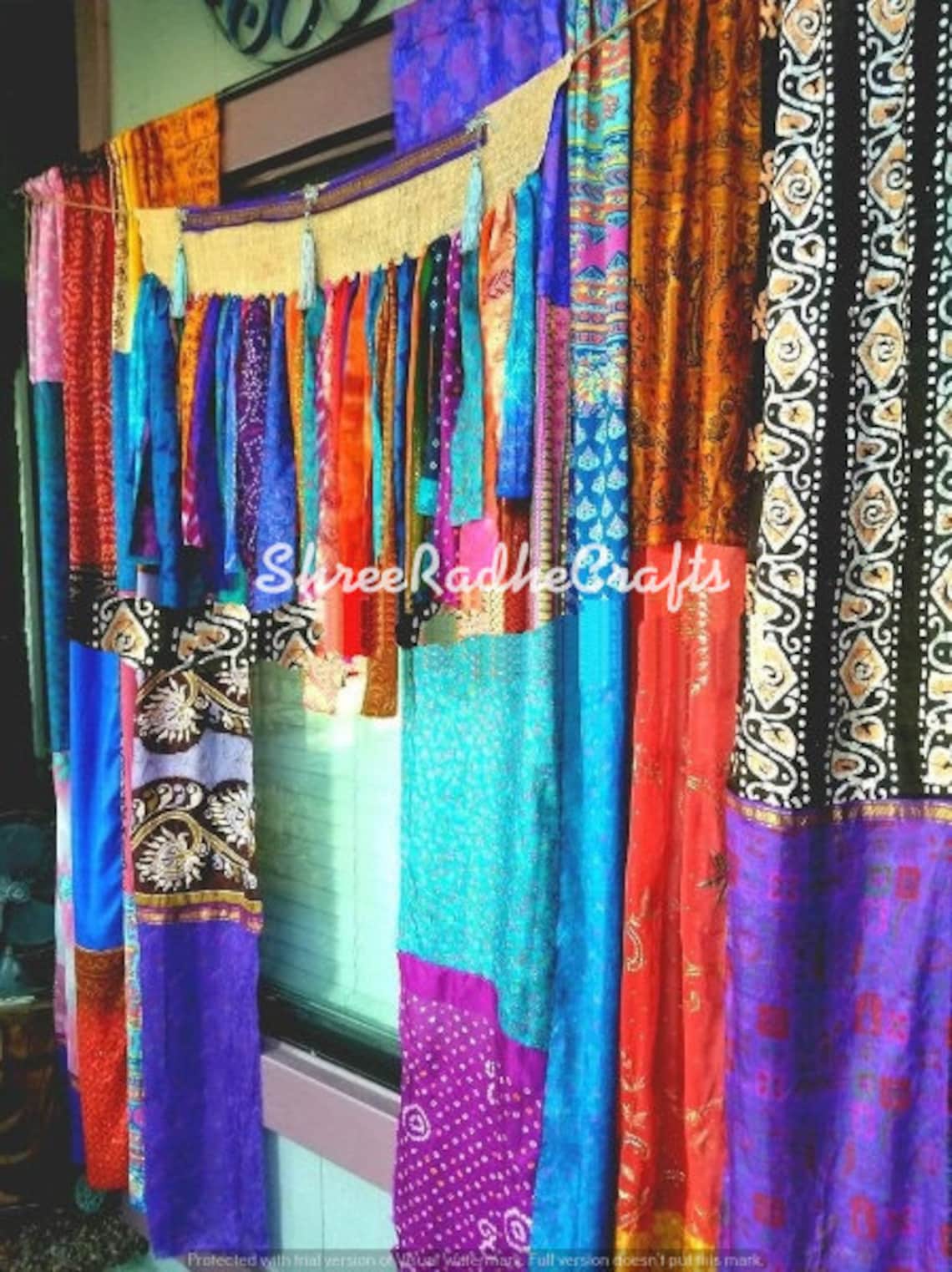 2 Pcs Of Indian Curtain Saree Silk Curtain Sari Boho Curtain Etsy