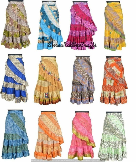 2 Pcs of Indian Vintage Silk Sari Recycled Magic Wrap Ruffle | Etsy