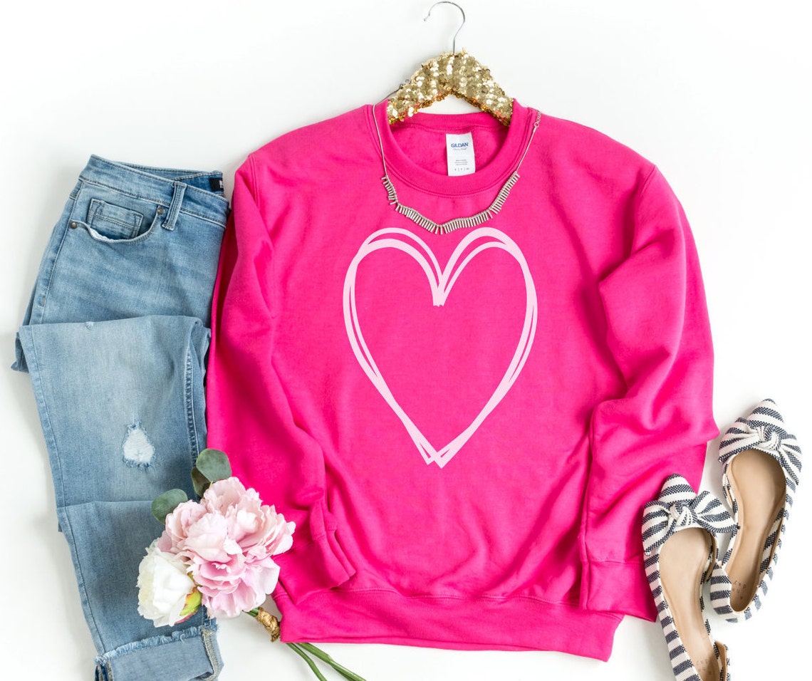 White Outline Scribble Heart Sweatshirt Valentine's Day | Etsy