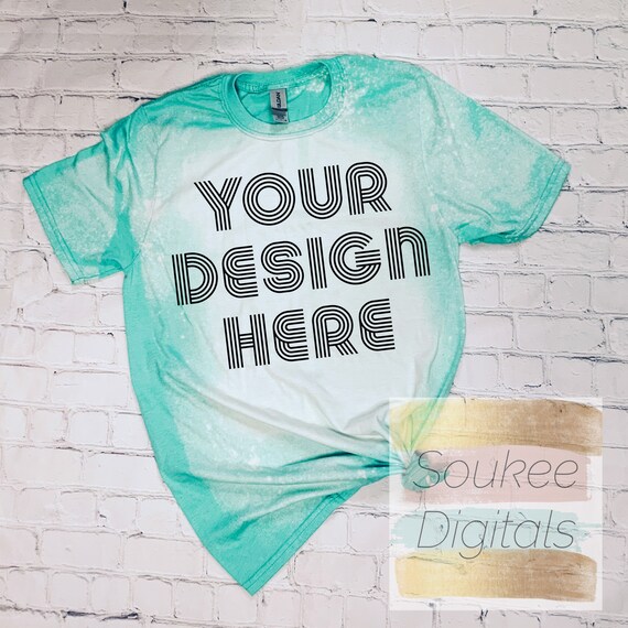 Gildan Softstyle Mockup Bleach Shirt Mockup Heather Seafoam Mockup