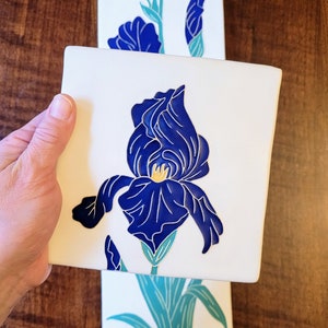 Art Nouveau Iris Tile, Handmade ceramic art tile