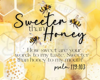 Psalm 119:103 &quot;Sweeter Than Honey&quot; Bees & Honey Comb Printable PDF Composition Notebook Graphic and PDF Pen Wraps.