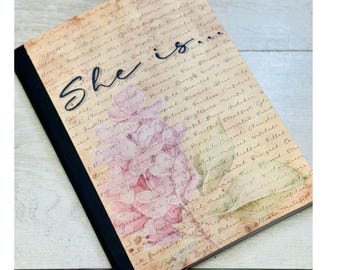She Is...Printable PDF Composition Notebook Graphic, Candle Wrap, Box graphic and PDF Pen Wraps.
