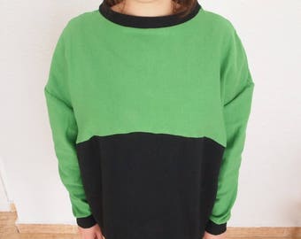 green and black women's handmade jersey, handmade jersey in Spain, Ecofriendly and unique clothes, slow fashion.