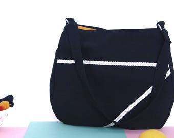 Handmade Black Boho Handbag,Medium Black Handbag,Vegan handbag short handle, Minimalist and urban bag,Cotton canvas bag.