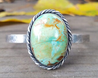 Royston Turquoise Cuff, Sterling Silver Cuff, Size M - Turquoise Cuff, Silversmithed Cuff, Gemstone Cuff, Nature Jewelry, Hammered Band
