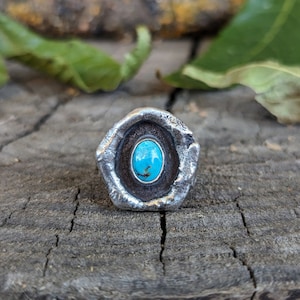 Cloud Mountain Turquoise Ring, Twig Border, Sterling Silver, Size 7 - Tree Ring, Nature Ring, Blue Turquoise, Shadowbox, Dainty Ring